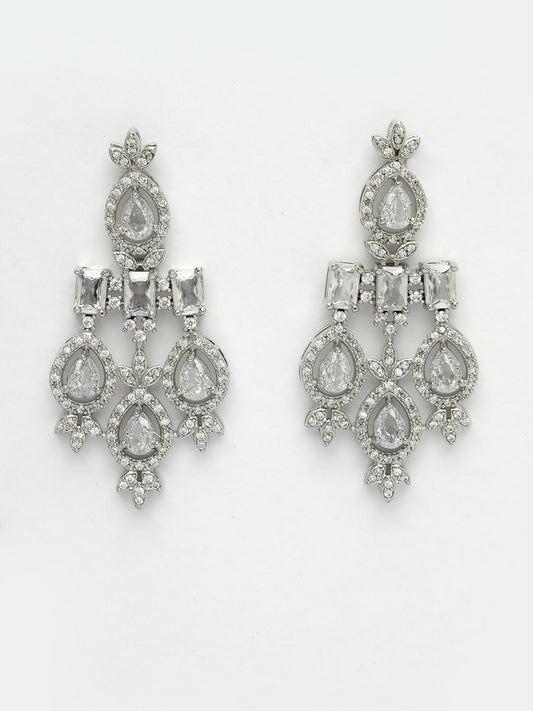 NVR Women's Silver-Plated Cubic Zirconia Studded Handcrafted Jewellery Set - Swadesiicart