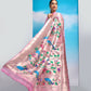 Vishnu Weaves Women's Baby Pink Paithani Silk Minakari Zari Woven Saree with Unstitched Blouse - Swadesiicart
