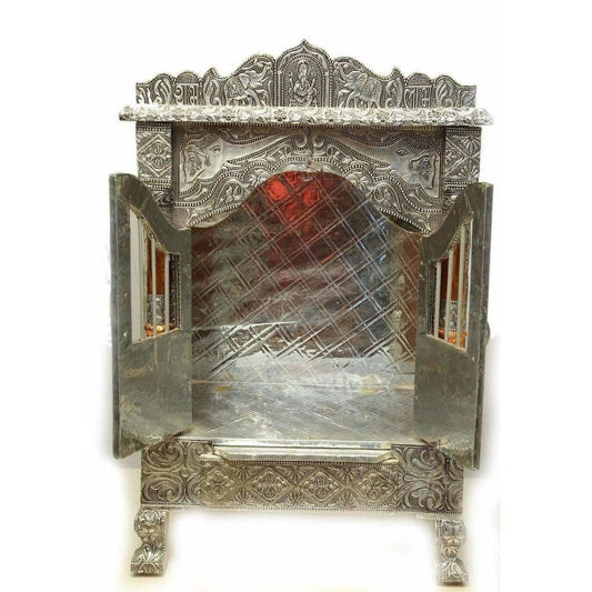 Silver Coated and Copper 2 Door Open Pooja Mandir / Pooja Mandiram Silver Coated and Copper - Swadesiicart
