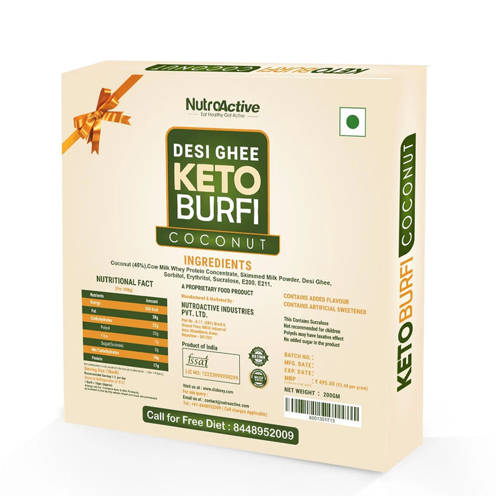 NutroActive Desi Ghee Keto Coconut Barfi | Swadesiicart