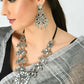 Mominos Fashion Johar Kamal Oxidised Silver-Plated Mirror Work Long Necklace Set - Swadesiicart