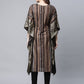 Ahalyaa Women Brown Georgette Gold Silver Printed Kaftan Kurta | Swadesiicart