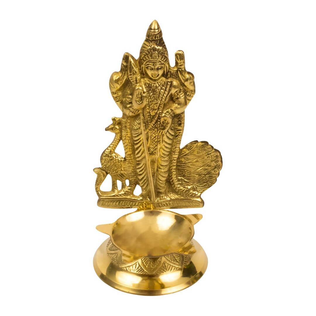 Spillbox Gold-Toned Brass Murugan Diya Pooja Essential | Swadesiicart