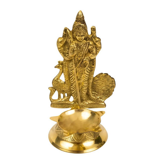 Spillbox Gold-Toned Brass Murugan Diya Pooja Essential | Swadesiicart