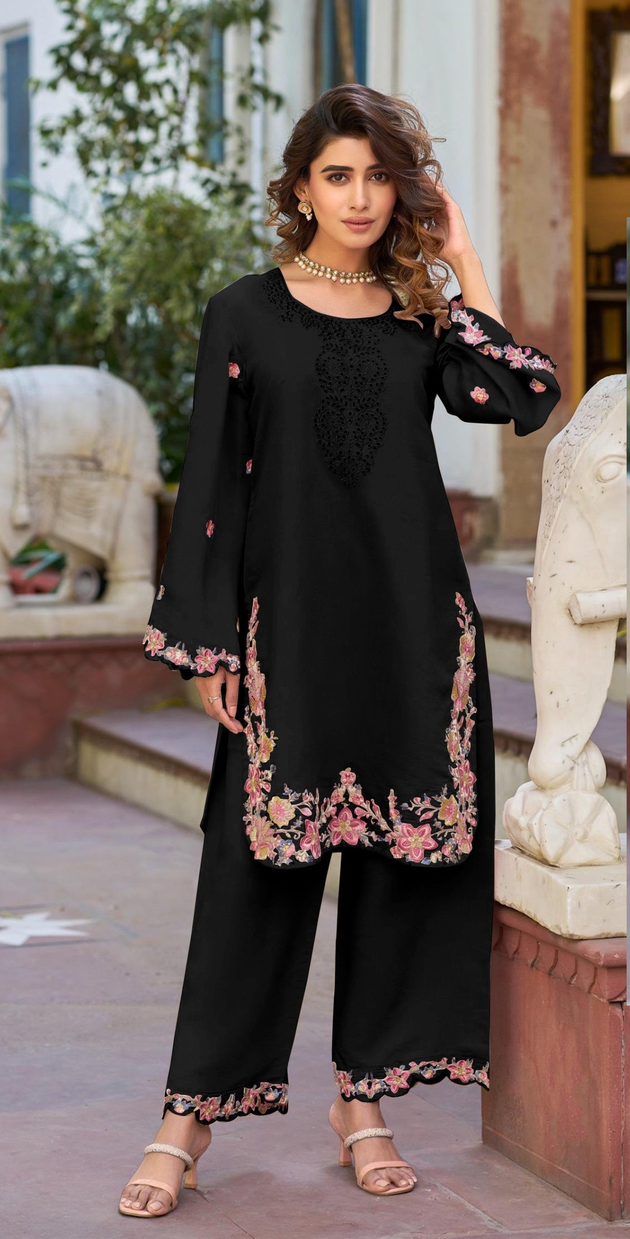 Anaita Black Embroidered And Viscose Thread Work Cotton Salwar Suit