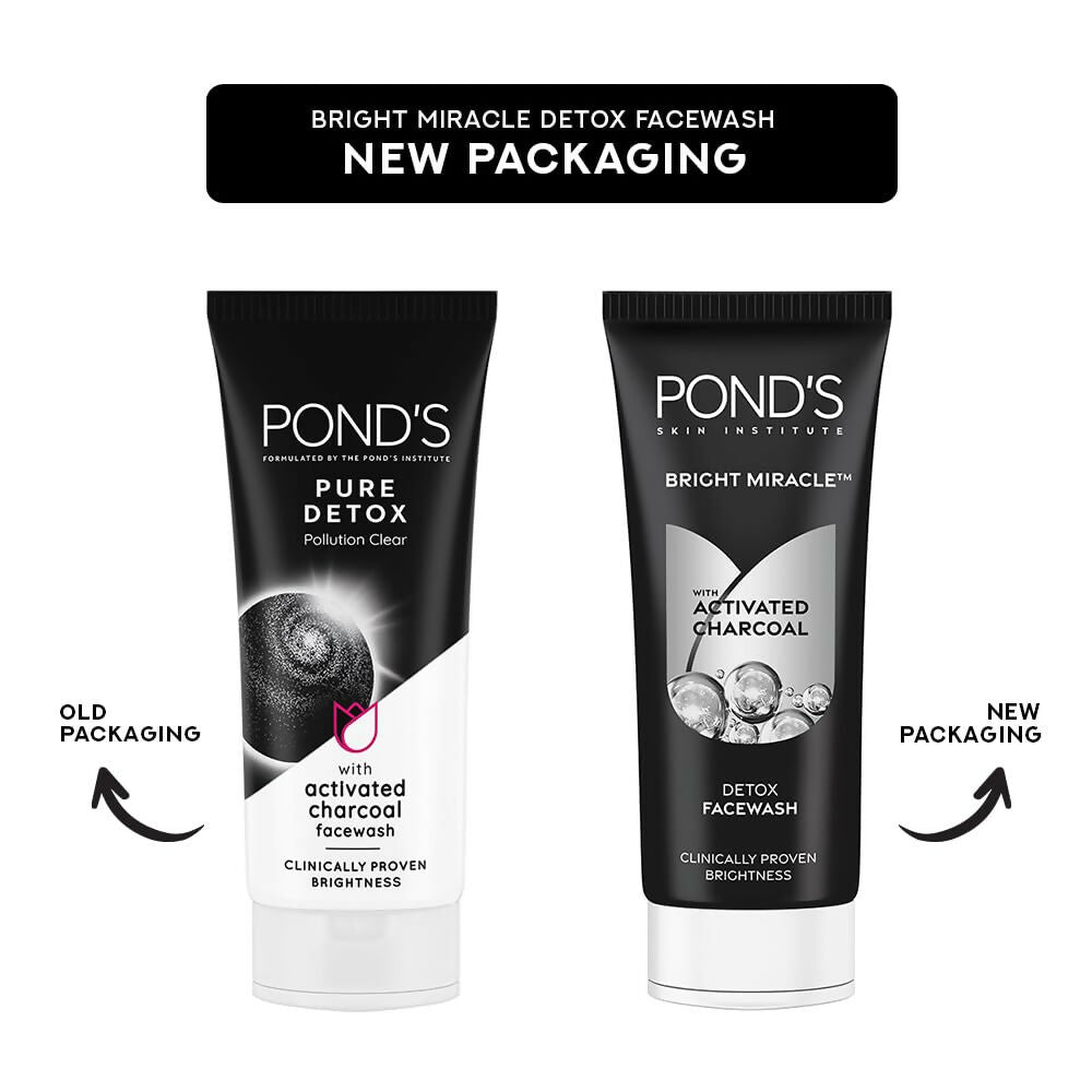 Ponds Bright Miracle Detox Facewash 10X Power of Activated Charcoal For Deep Cleaned Skin, Reveals Glow | Swadesiicart