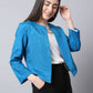 Even Apparels Blue 100% Viscose Open Front Statement Women's Jacket | Swadesiicart