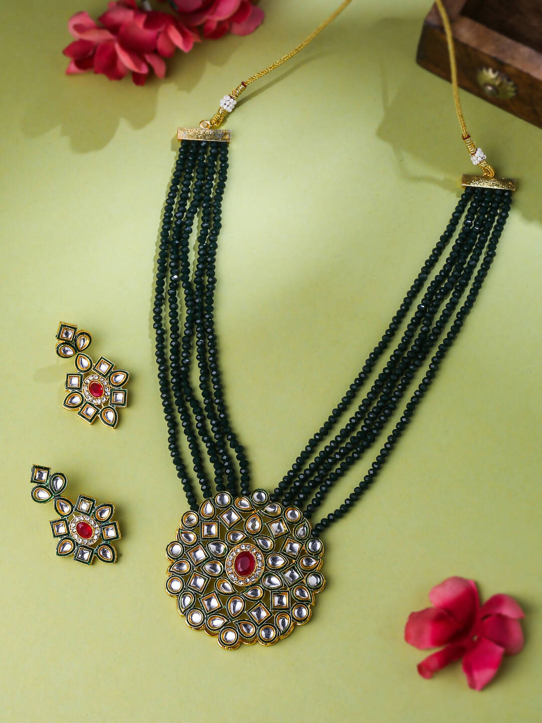 NVR Women Gold-Polished Kundan Studded Jewellery Set - Swadesiicart