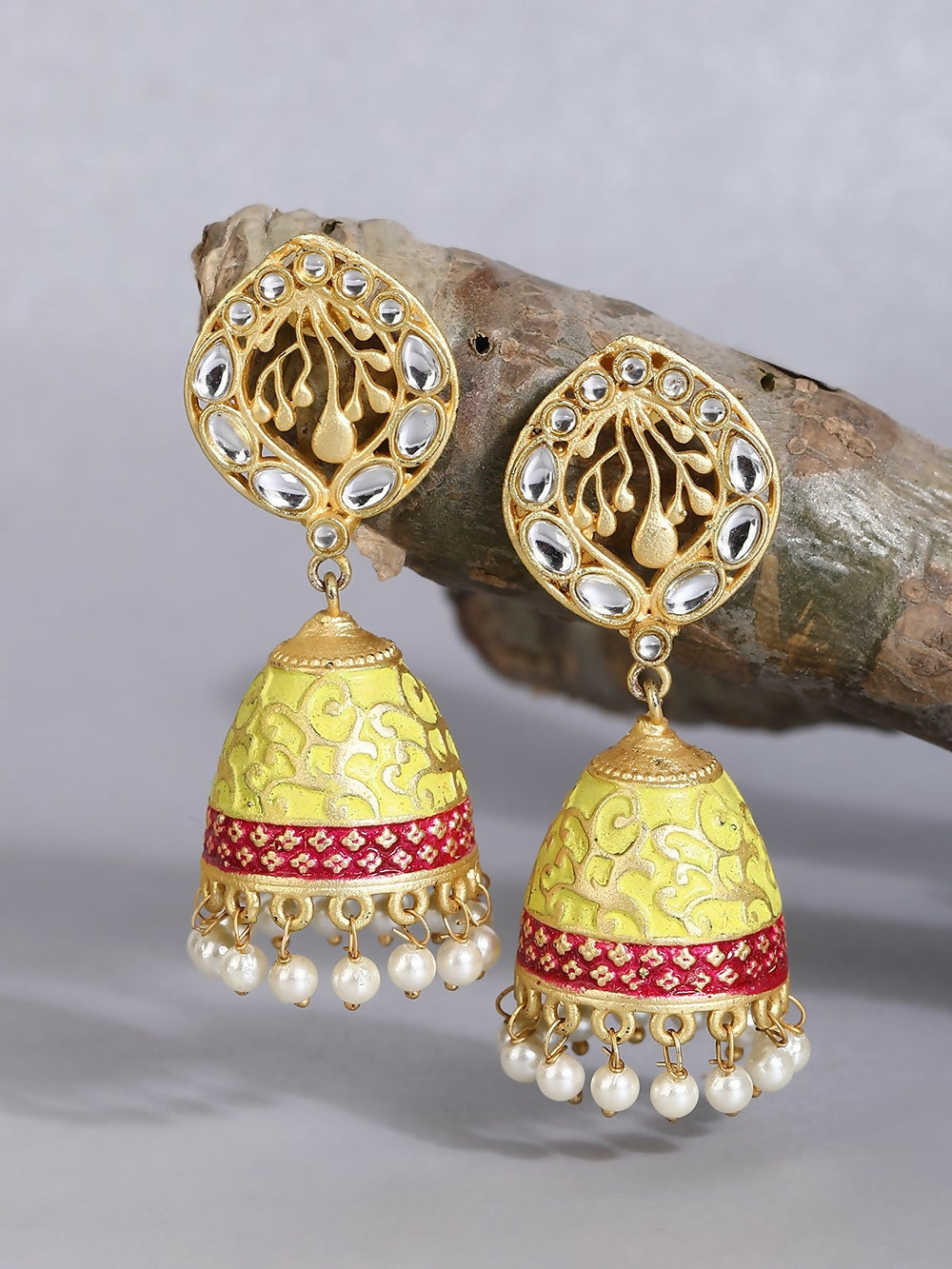 Joban Fashion Women White Beats Matte Gold Jhumka | Swadesiicart