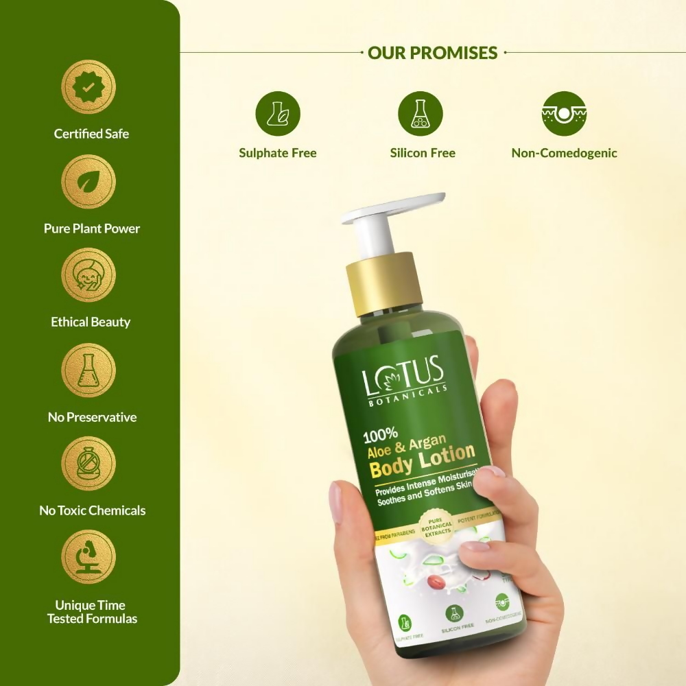 Lotus Botanicals 100% Aloe & Argan Body Lotion | Swadesiicart