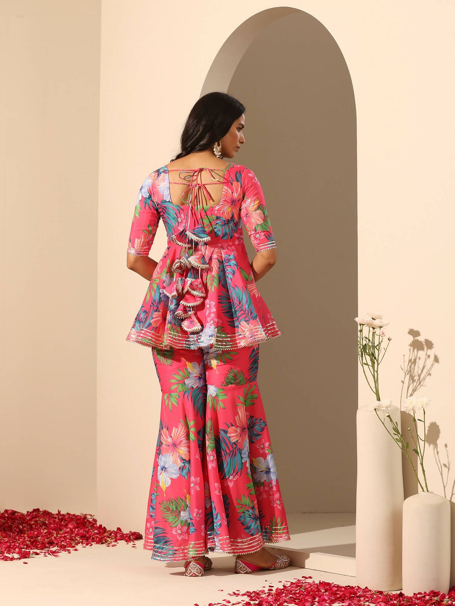 Pomcha Jaipur Pink Gul Qudrat Sharara Set | Swadesiicart