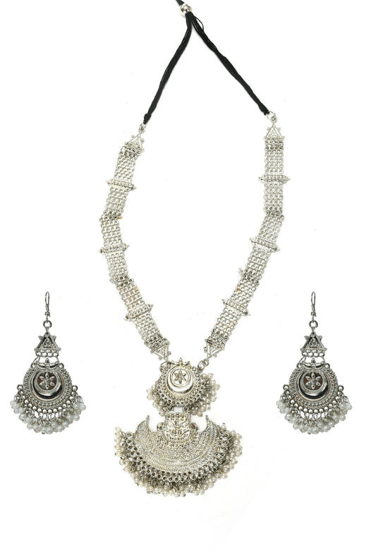 Mominos Fashion Johar Kamal Silver-Plated Brass Finish Rani Haar Statement Necklace For Women | Swadesiicart