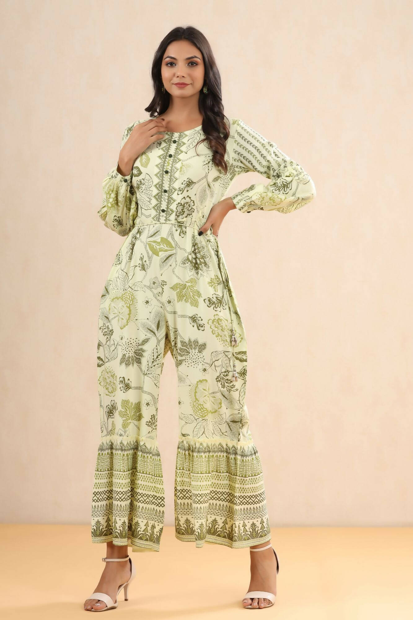 Juniper Women Lightolive Rayon Printed Straight Jumpsuit - Swadesiicart