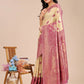 Astita Banarasi Silk Cream & Magenta Saree | Swadesiicart