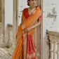 Vishnu Weaves Women's Mustard Raw Silk Thread Ikkat Woven Saree with Blouse - Swadesiicart