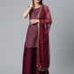 Ahalyaa Wine Crepe Glitter Print Kurta with Sharara and dupatta Set | Swadesiicart