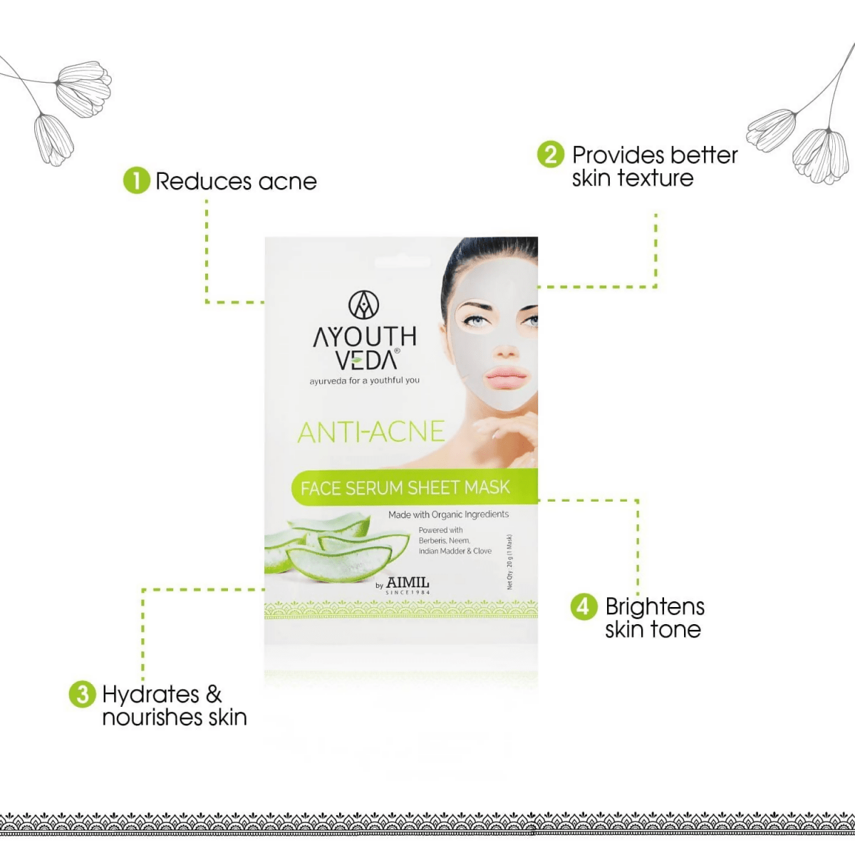 Ayouthveda Anti Acne Face Serum Sheet Mask - Swadesiicart