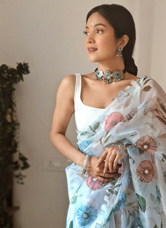 Vamsee Aarushi Mix Color Organza Saree - Swadesiicart
