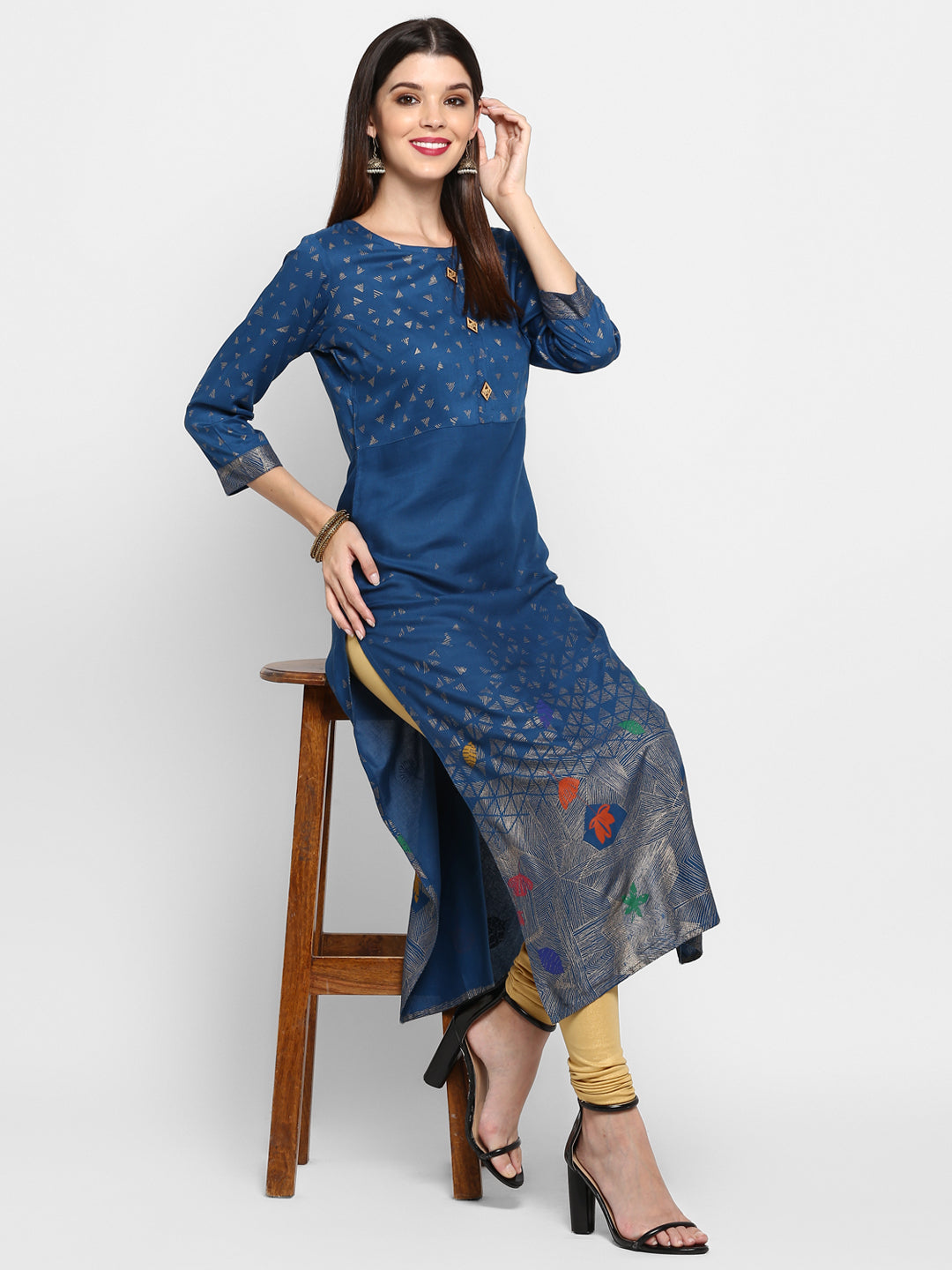 NOZ2TOZ Women's Dark Aqua Color Rayon Straight Kurta Only - Noz2Toz