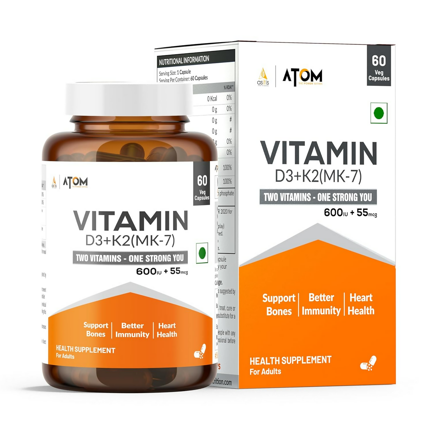 As-It-Is Atom Vitamin D3 & K2 (Mk-7) Veg Capsules | Swadesiicart