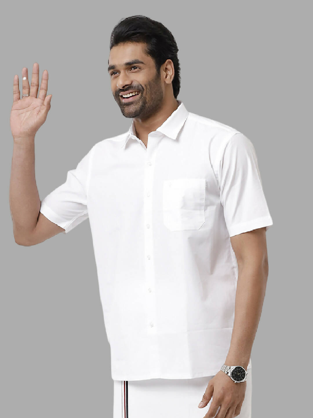 Ramraj Cotton Mens Half Sleeve White Shirt Plus Size - Samrat Cotton | Swadesiicart