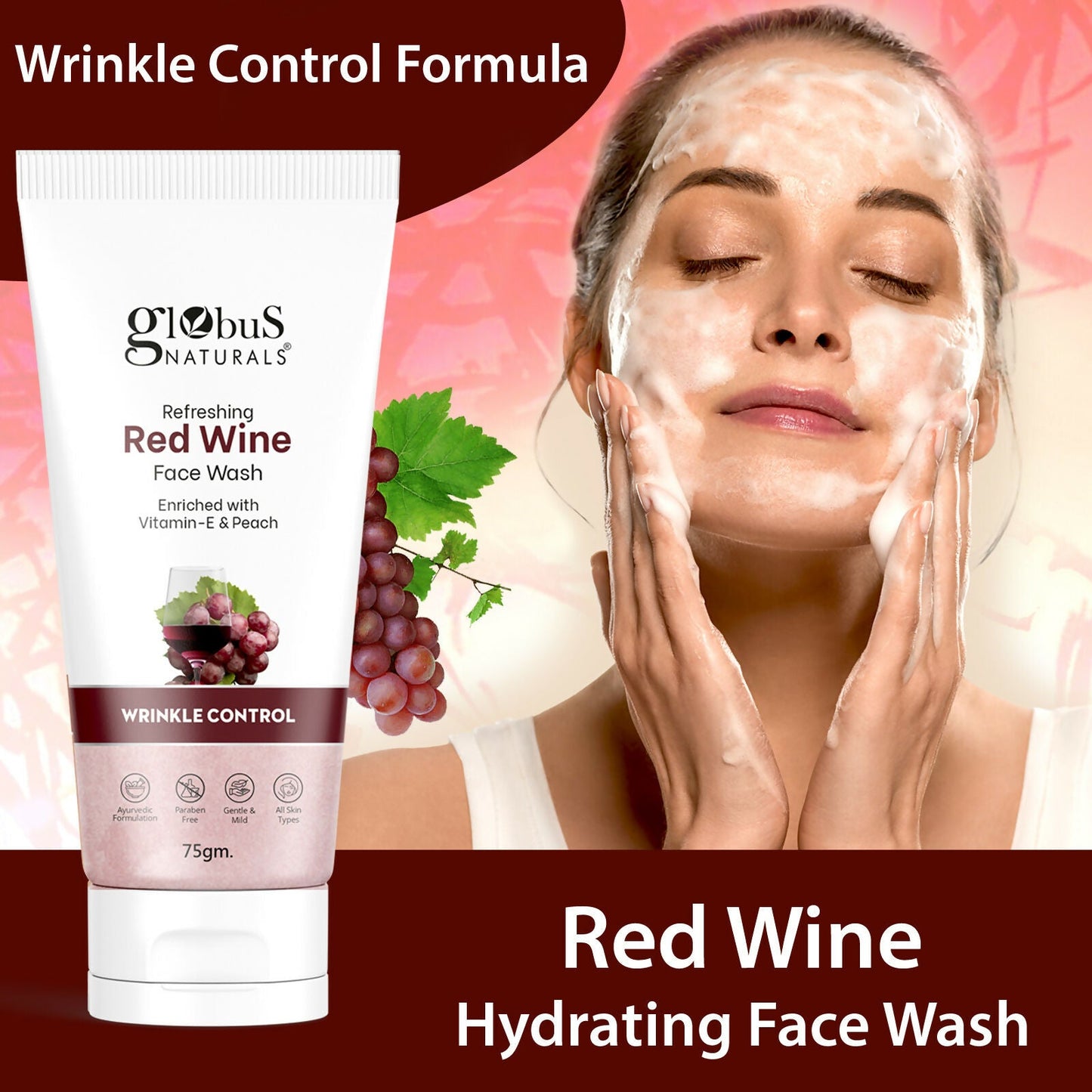 Globus Naturals Red Wine Hydrating Face Wash | Swadesiicart