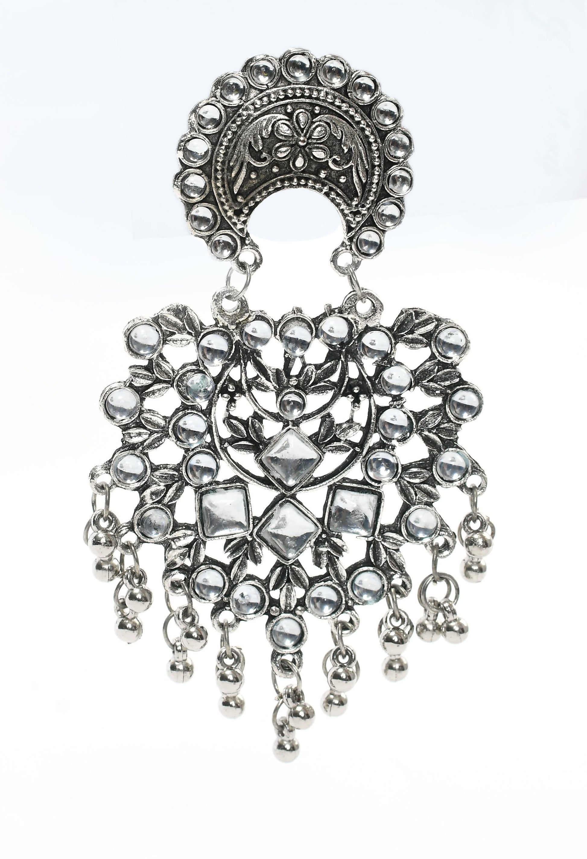 Mominos Fashion Johar Kamal Silver Color Base With Kundan Earrings - Swadesiicart