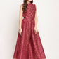 Ahalyaa Women Burgundy Floral Printed Regular Top with Palazzos | Swadesiicart