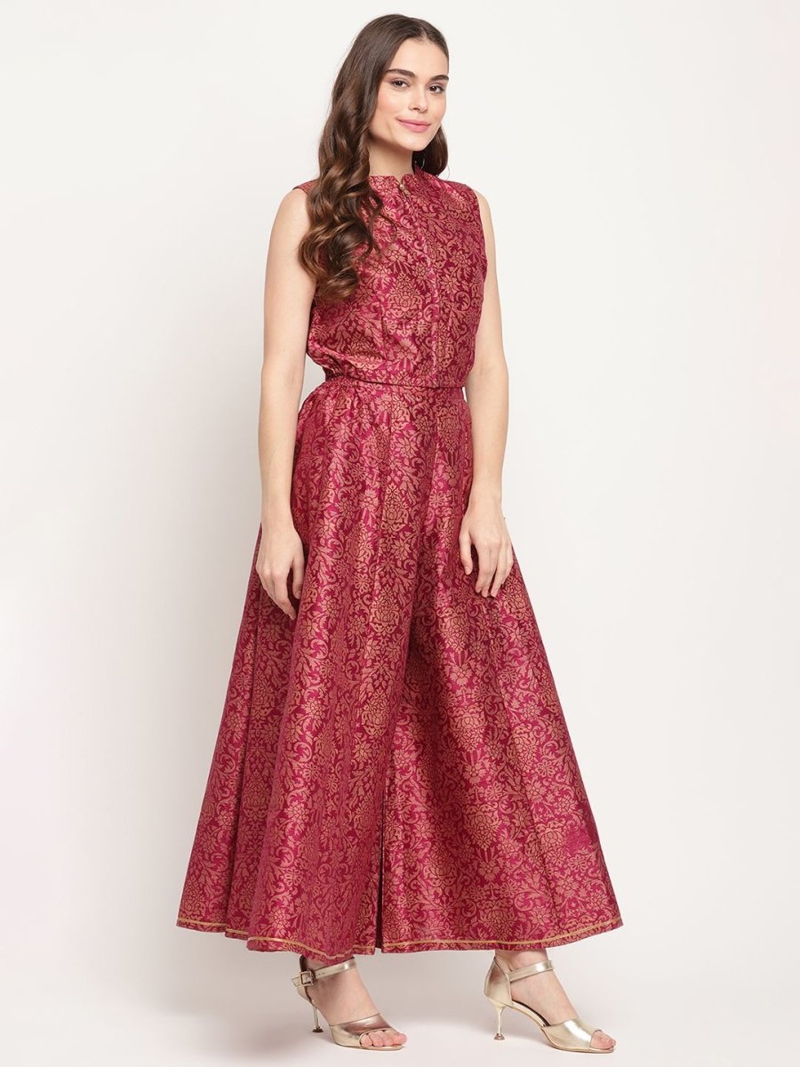 Ahalyaa Women Burgundy Floral Printed Regular Top with Palazzos | Swadesiicart