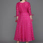 Ahalyaa Women Foil Printed A-Line Midi Ethnic Dress - Pink Color | Swadesiicart