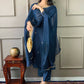 Partywear Designer Rayon Slub Blue Stitched Suit With Dupatta - Tanisha | Swadesiicart