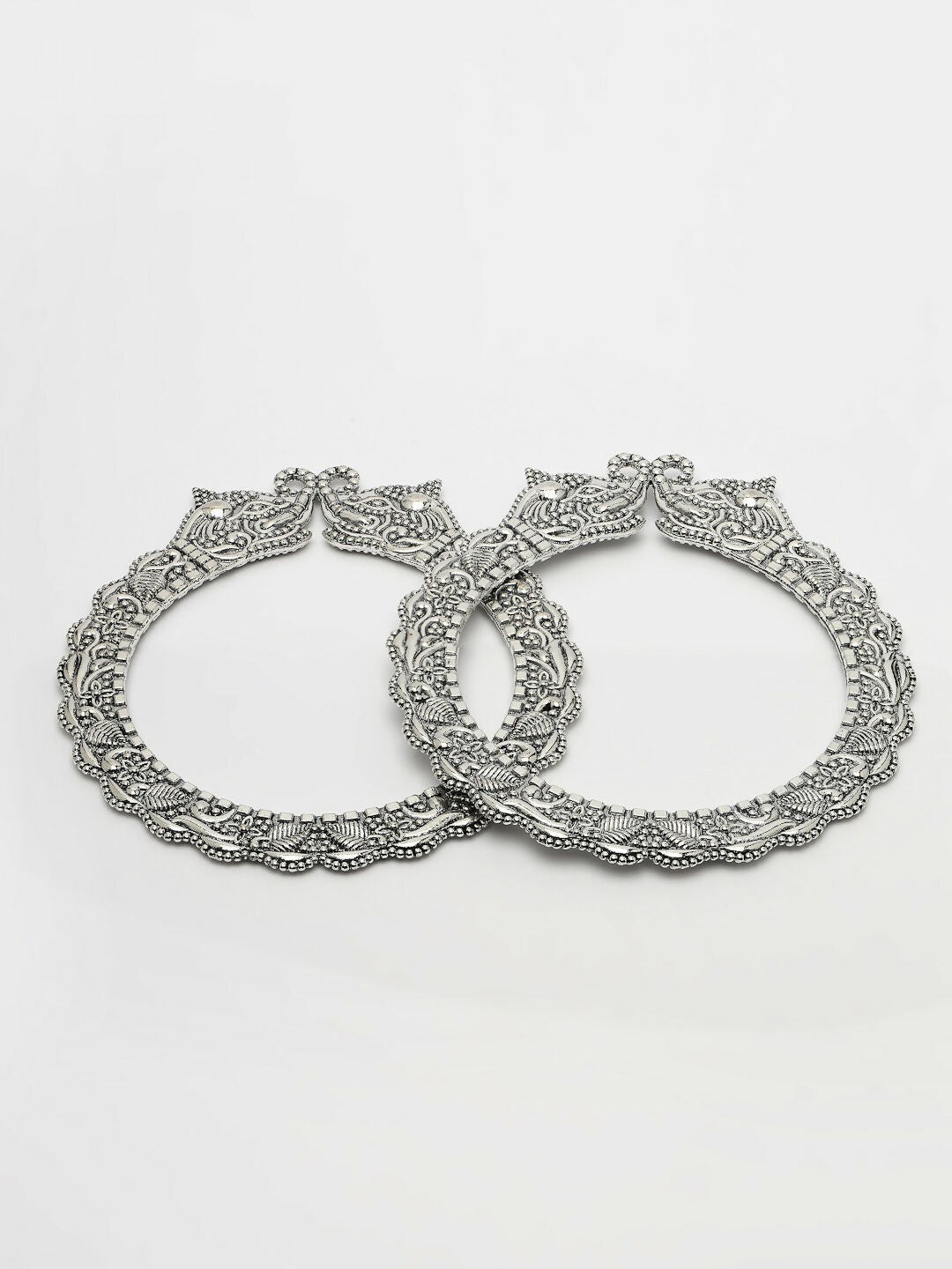 NVR Women's Set of 2 Silver-Toned German Silve Oxidised Elephant Design Handcrafted Bangles - Swadesiicart