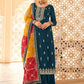 Dazzling Teal Embroidered Chinnon Palazzo Salwar Kurta - Emponline | Swadesiicart