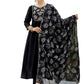 The52 Black Women's Beautiful Embroidered work Chinon Fabric with Flared Kurta, Pant and Dupatta Set - Swadesiicart