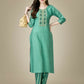 Jyoti Fashion Women's Pista Green Rayon Embroidered Kurta Pant Set | Swadesiicart