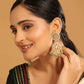 Nuyug 22K Gold Plated Traditional Kundan Studded Contemporary Dangler Earrings with Pearl and Green Bead Accents | Swadesiicart