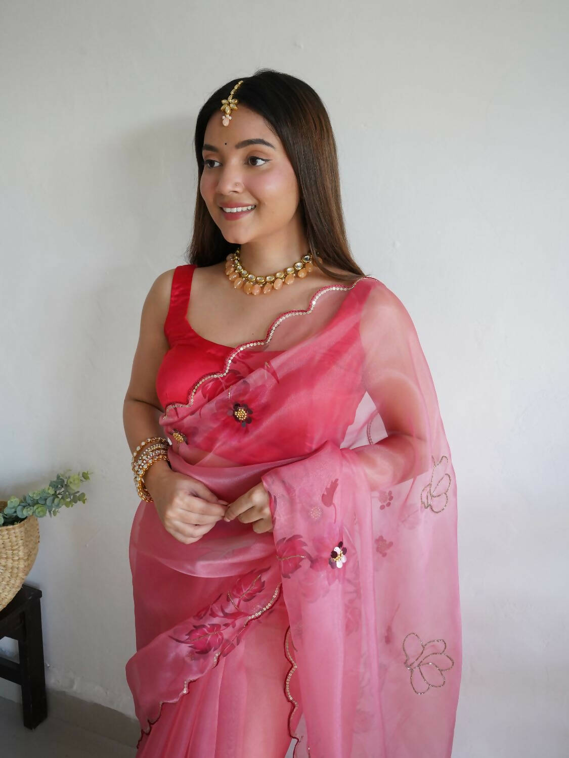 Vamsee Pink Organza Saree - Swadesiicart