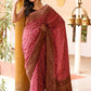 Joban Fashion Dark Pink Crepe Chiffon Pure Handloom Banarasi Silk Saree | Swadesiicart