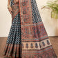 Blue Bhagalpuri Silk Stripe printed with Stone Work & Hand Work Saree - Norita Nirvi