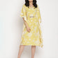 Ahalyaa Women Lime Green & Off White Floral Printed Flared Sleeves Floral Kaftan Kurta | Swadesiicart