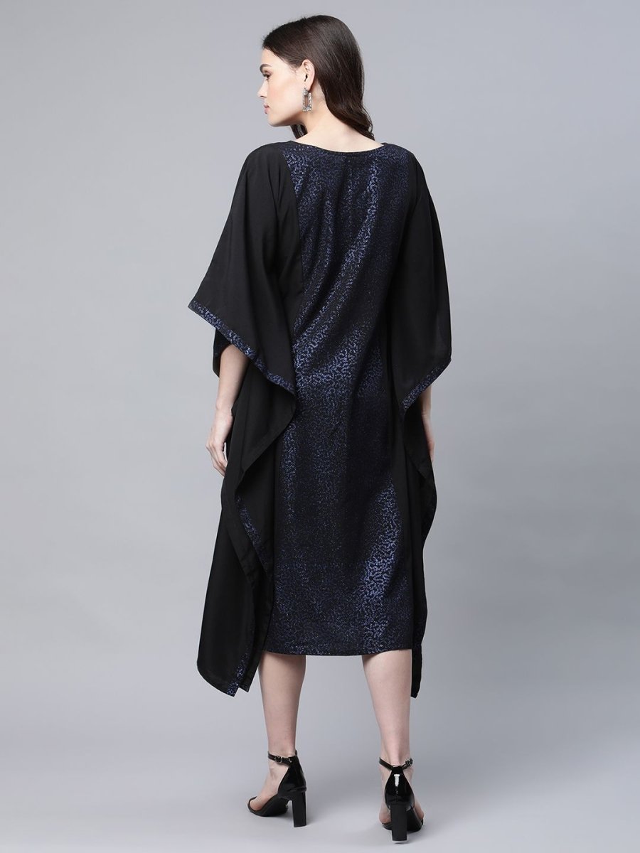 Ahalyaa Women Black Crepe Glitter Printed Kaftan Kurta | Swadesiicart