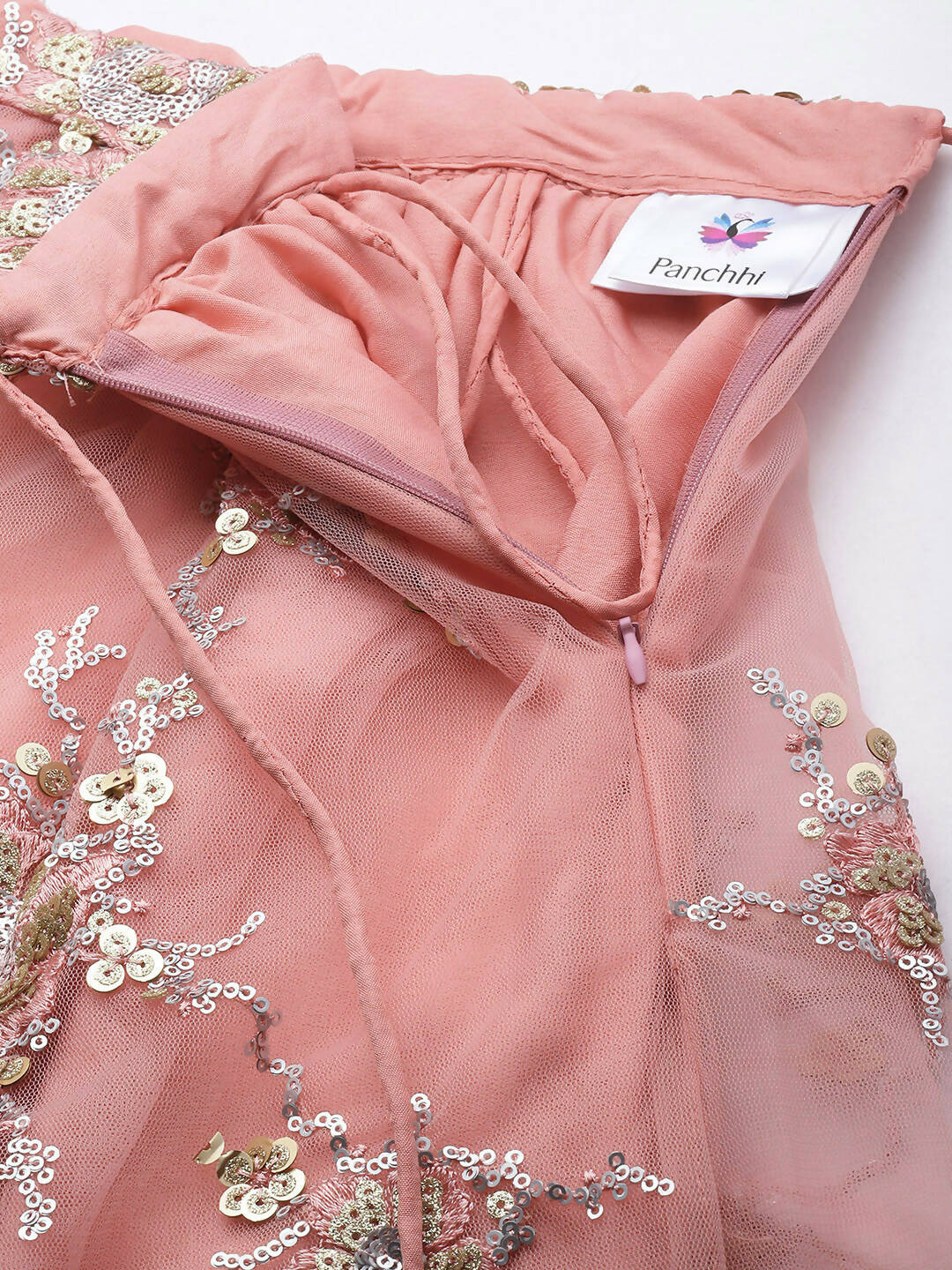 House of Panchhi Pink Net Sequins Embroideried Lehenga | Swadesiicart