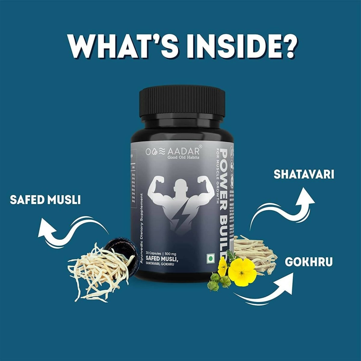 Aadar Power Build Safed Musli, Gokhru, Shatavari Capsules - Swadesiicart