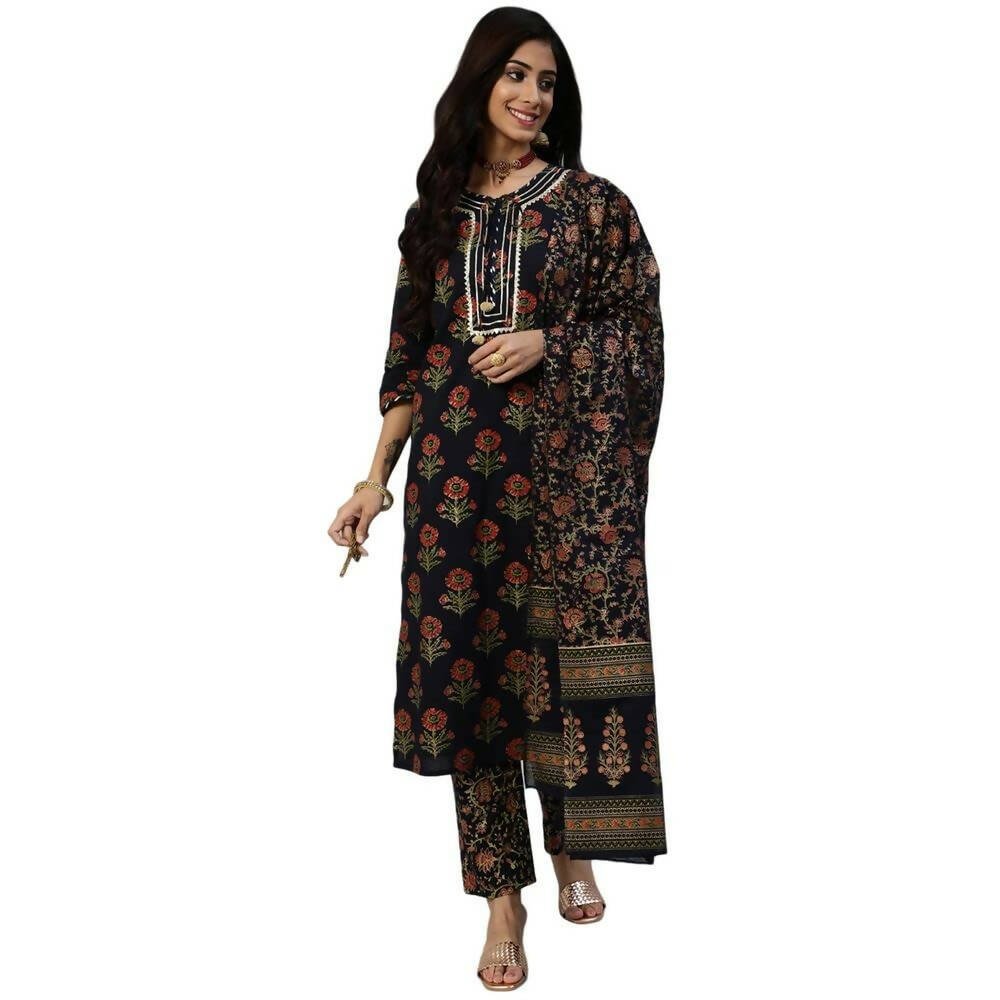 Anubhutee Women's Navy Kurta Churidar with Dupatta Set | Swadesiicart