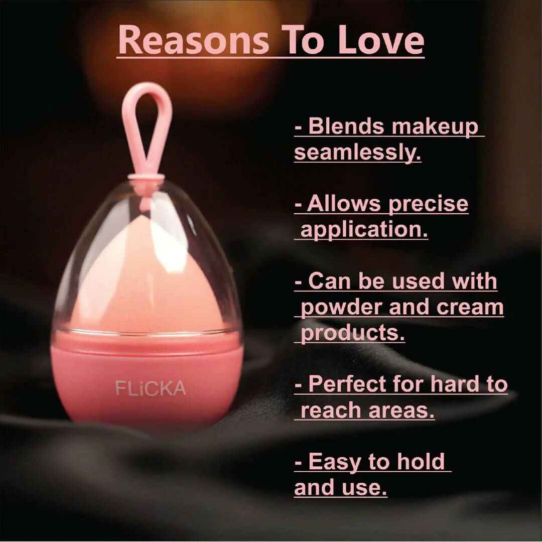 FLiCKA Beauty Blender with Case Pink (Makeup Sponge) - Swadesiicart