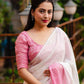 Pink Poly Chiffon Striped Saree with Unstitched Blouse - Hiral Fashion | Swadesiicart