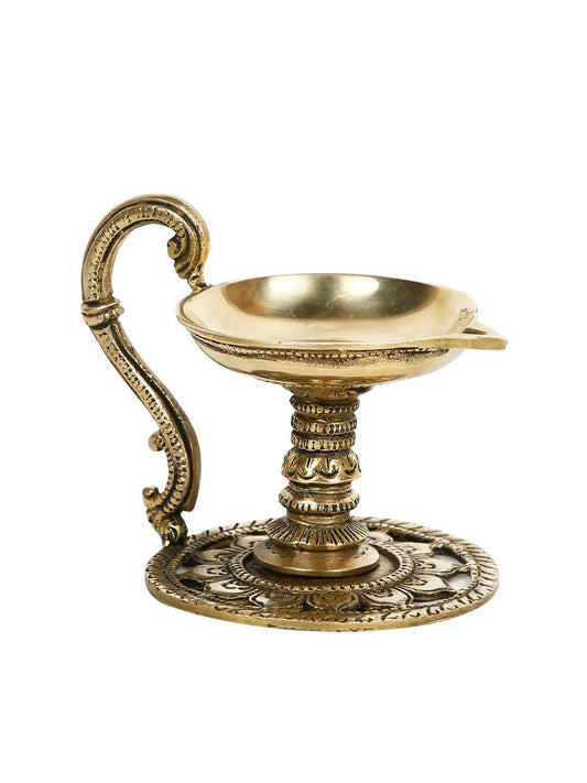 CraftVatika Gold-Toned Handmade Oil Lamp Showpiece | Swadesiicart
