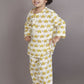 Breathables Kids Cotton Turtle Print Co-Ord Night Suit With Kurta And Pyjama – White & Yellow