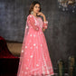 Jyoti Fashion Women's Baby Pink Net Embroidered Anarkali Kurta Pant Set With Dupatta | Swadesiicart