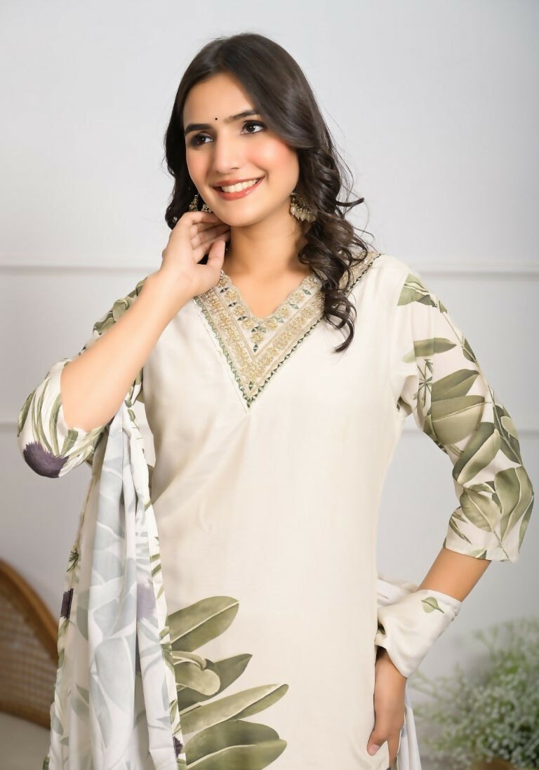 Festive Wear Ethnic White frencs crepe With Cotton Lining Stitched Suit With Dupatta - Tanisha | Swadesiicart